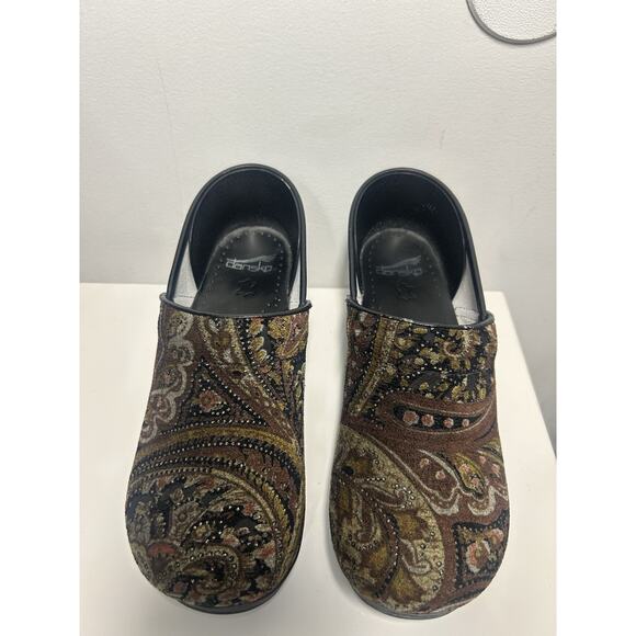 Dansko Paisley Tapestry Brown jewel Clogs size EU 40 US 9 Retro 70s Boho nurse - Picture 13 of 14